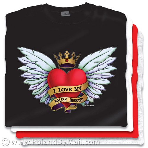 Winged Heart Tattoo, Polish Husband T shirt Cotton wate  